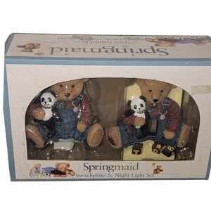 Springmaid Teddy Bear Night Light and Switchplate Set Hand Painted Resin VTG NIB